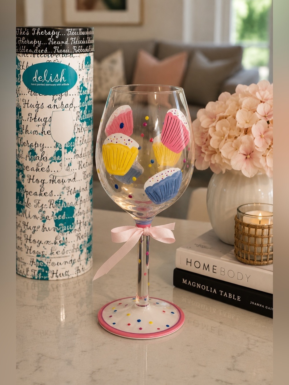 Delish Cupcakes Hand-Painted Wine Glass | 15oz Fifth Avenue Crystal Goblet